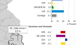 Gewinne und Verluste im stärksten Wahlkreis der AfD, Oder-Spree-II. Darstellung: Landeswahlleiter Brandenburg