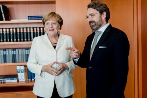 Interview der Woche am 3. Oktober 2015 Bundeskanzlerin Angela Merkel und Stephan Detjen / Foto: Christian Kruppa für Deutschlandradio