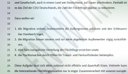Auszug aus dem Arbeitsgruppen-Entwurf für das CDU-Präsidium "2 Eckpunkte für die Integration von Schutzsuchenden"